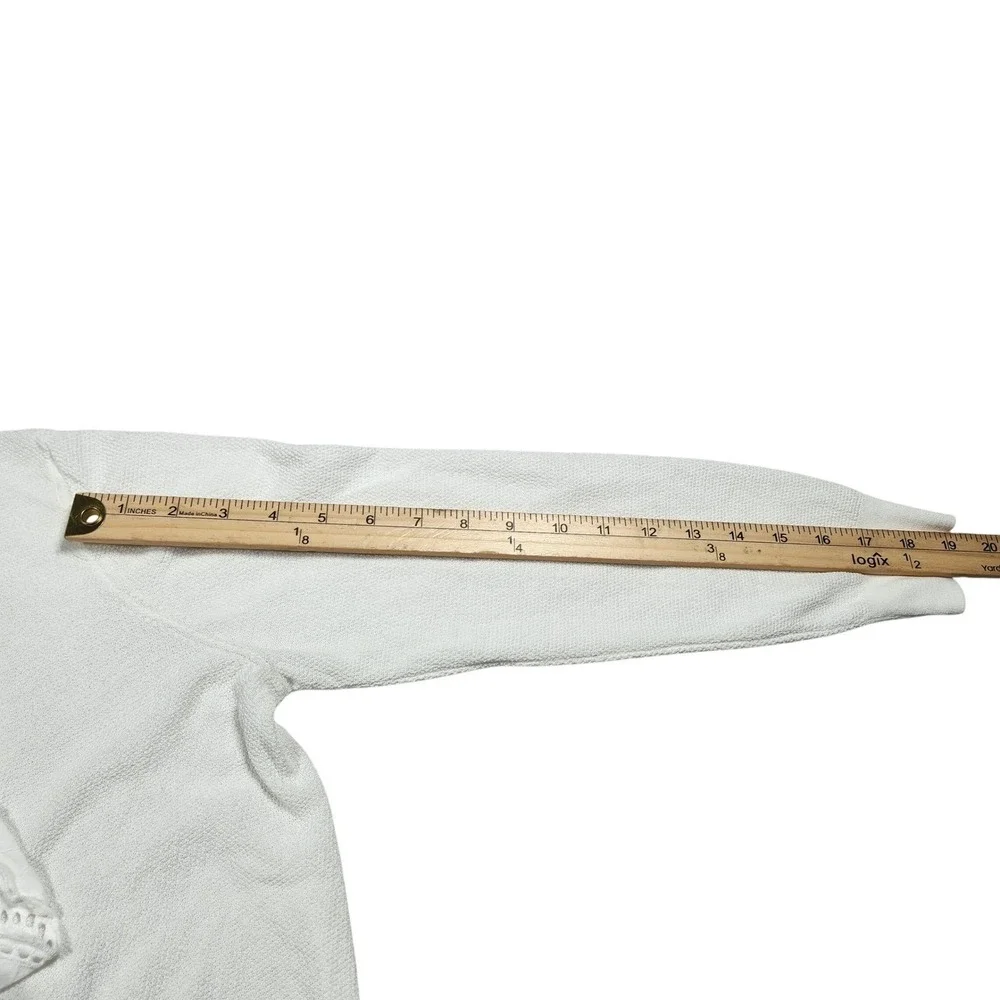 J. Crew‎ White Cotton Sweater Medium Eyelet Ruffle Trim Long Sleeve Top $120